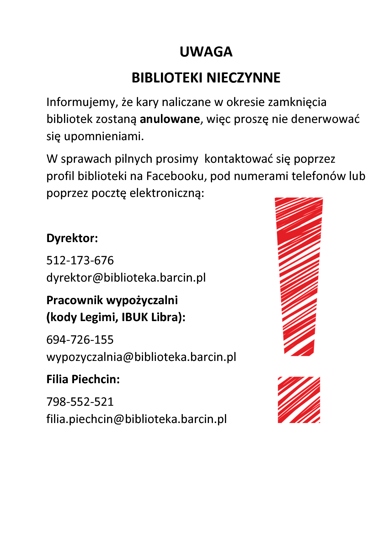 Plakat informacyjny o zamknięciu biblioteki