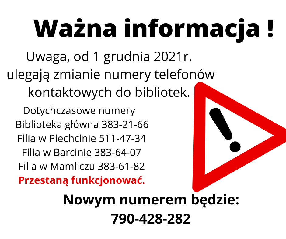 Informacja o zmianie numeru telefonu na 790-428-282