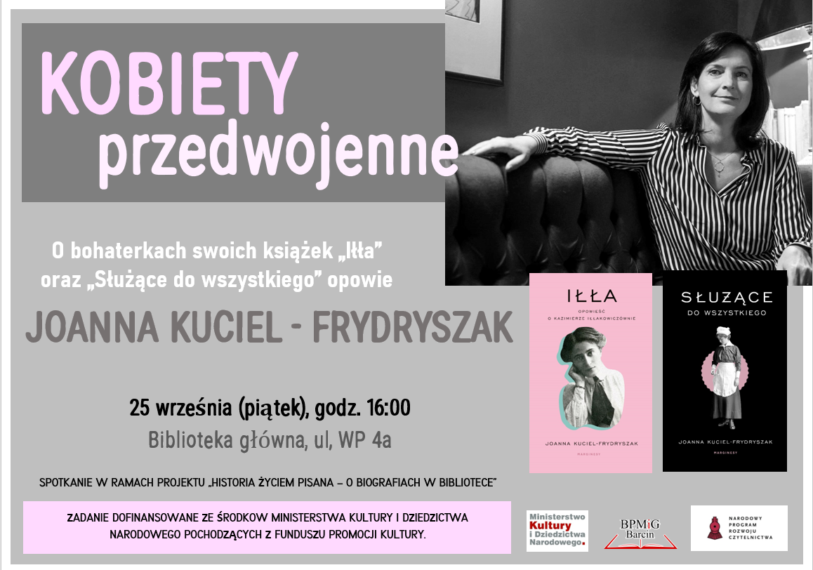 Plakat informujący o spotkaniu z JoannąKuciel-Frydryszak