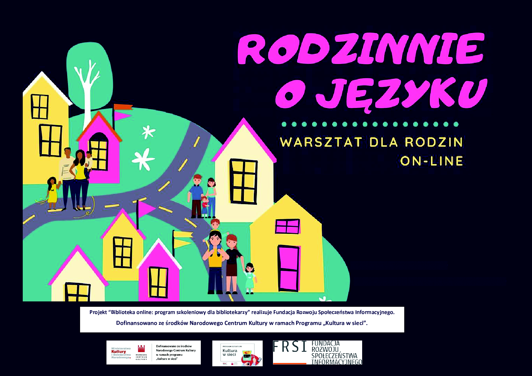 Plakat informujący o warsztatach rodzinnie o języku - treść plakatu znajduje się wewnątrz artykułu