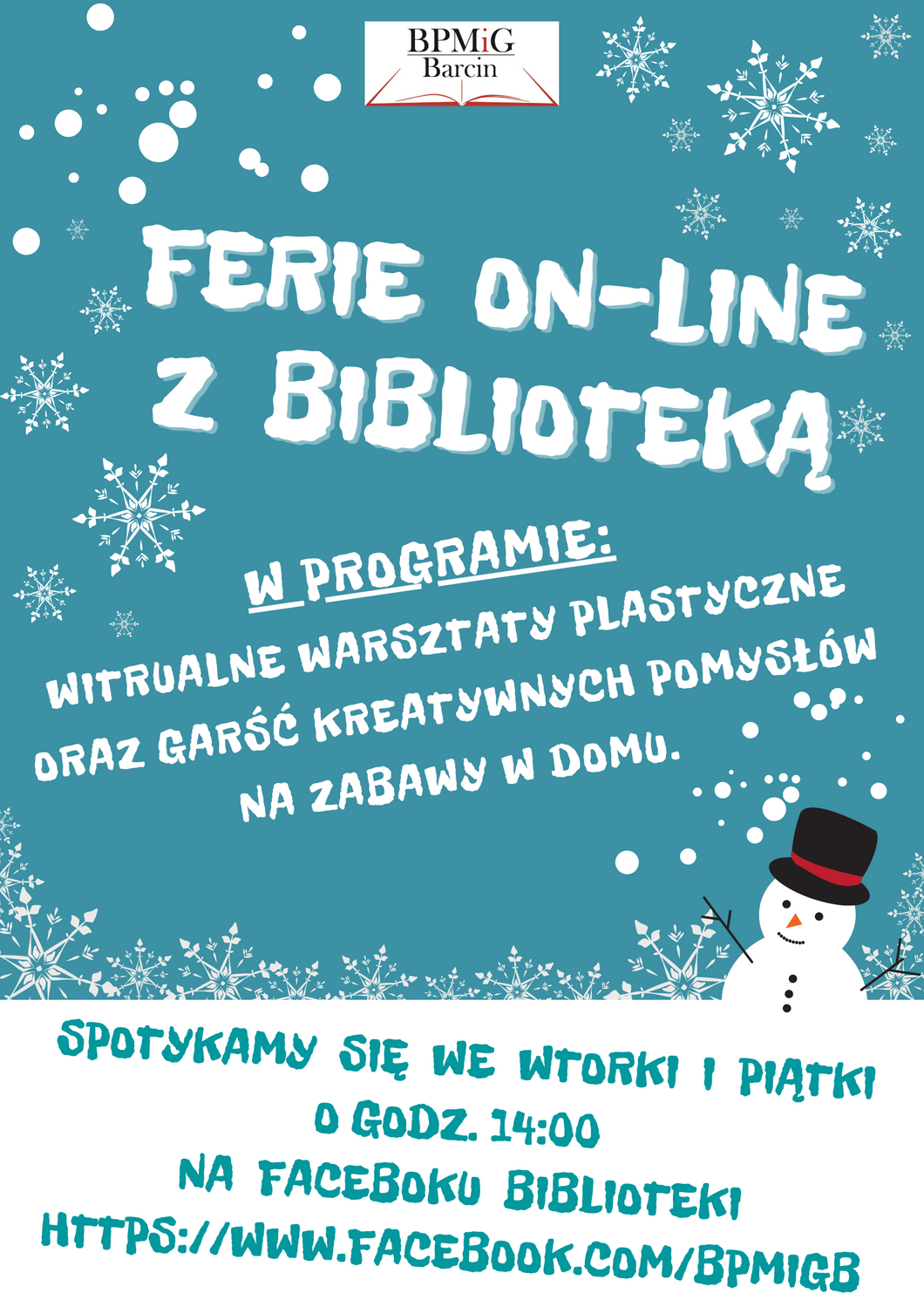 Plakat informujący o feriach w bibliotece głównej