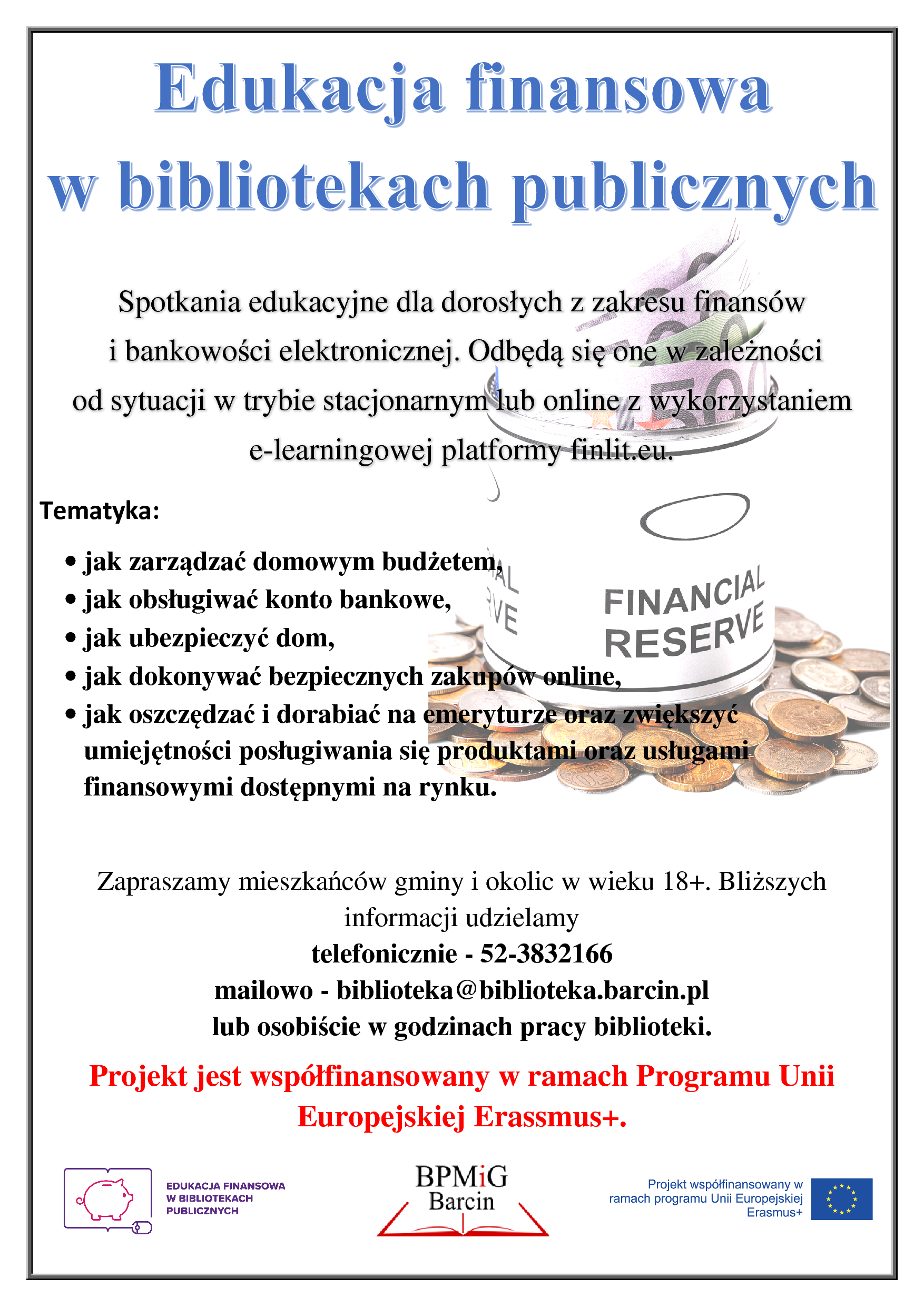 Plakat informujący o szkoleniach w ramach projektu 