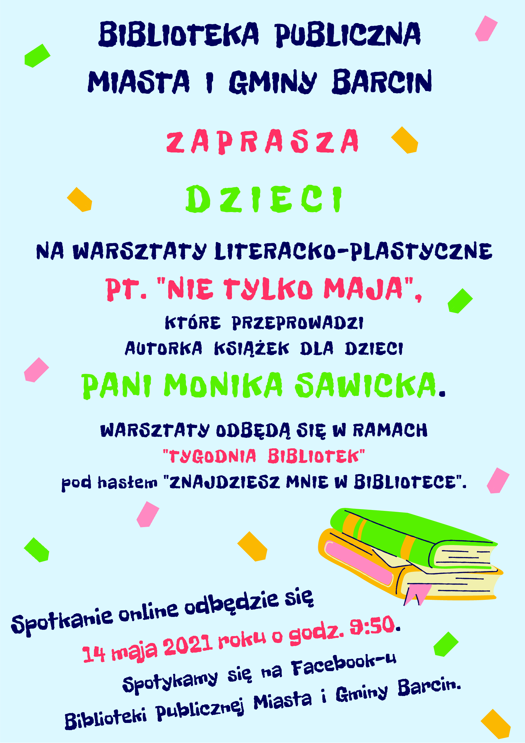 Plakat zapraszający NA WARSZTATY LITERACKO-PLASTYCZNE
