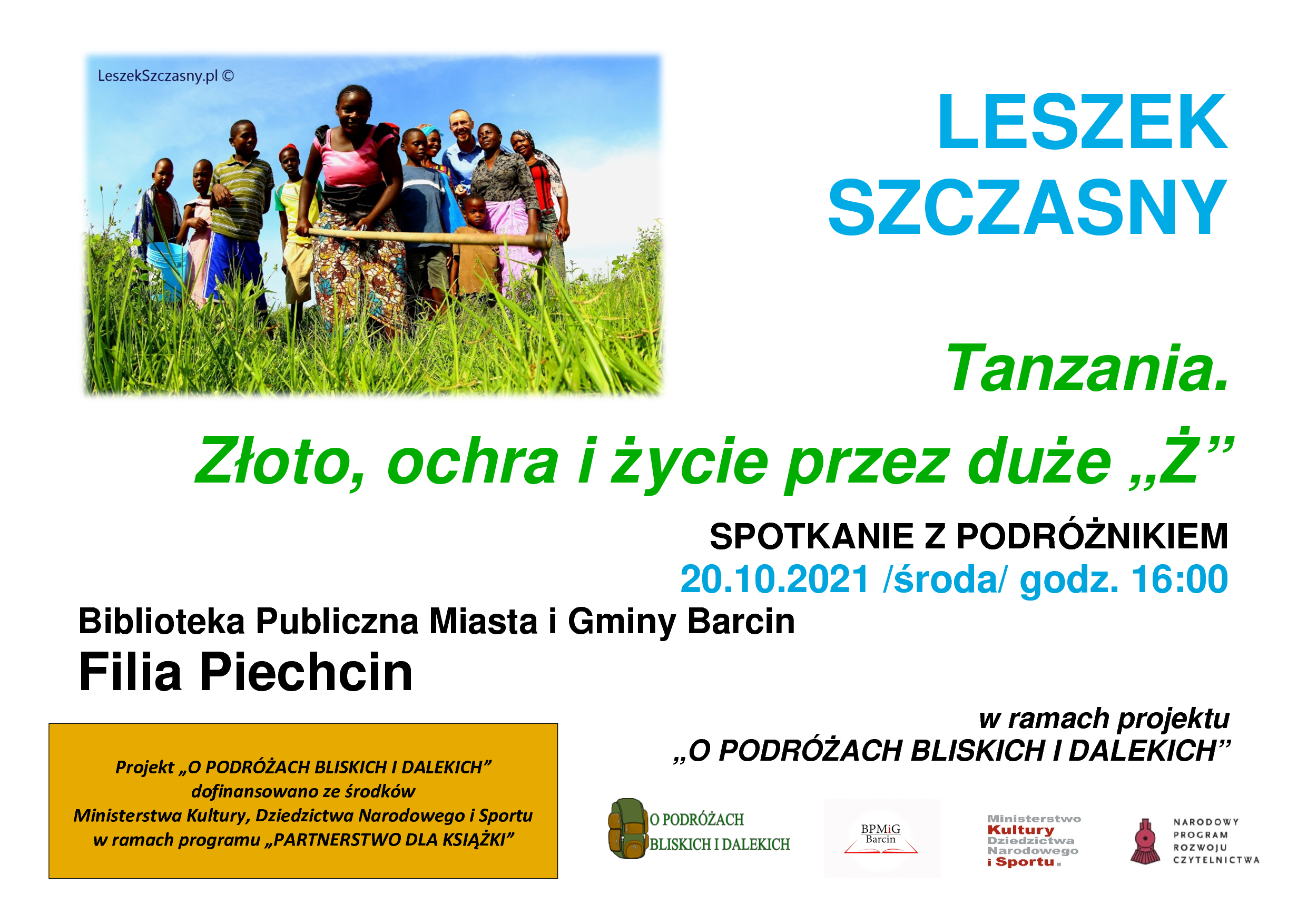 Plakat dotyczący spotkania z Leszkiem Szczasnym